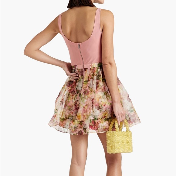 ALICE +OLIVIA CHARA MIXED MEDIA STRECH MESH PANELED SIZE 10 color floral - Picture 3 of 12